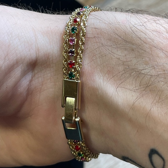 Vintage Deadstock 10KT Gold Filled Bracelet with Prong Set Quartz Crystals - Picture 6 of 7